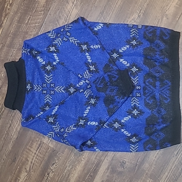 Benetton Vintage 80's Mohair Cowl Neck Sweater Blue Black Made in Italy - Picture 2 of 5